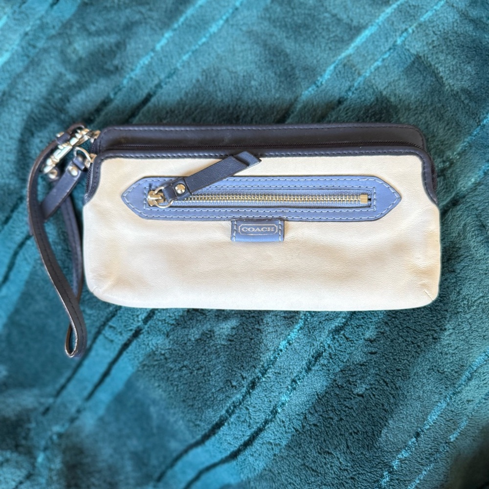 Coach White and Blue wristlet Wallet